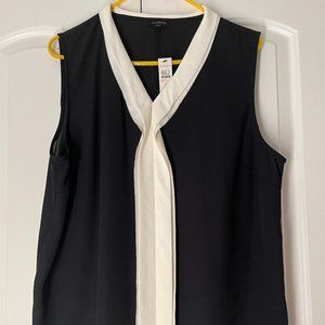 Talbots black sleeveless Blouse with white Frills